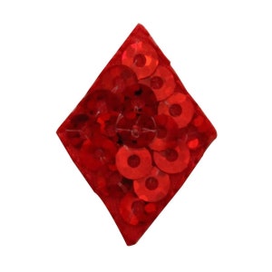 May include: Red diamond-shaped patch covered in red sequins.