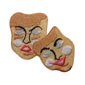 ID 7812 Theater Drama Faces Patch Happy Sad Masks Embroidered Iron On Applique