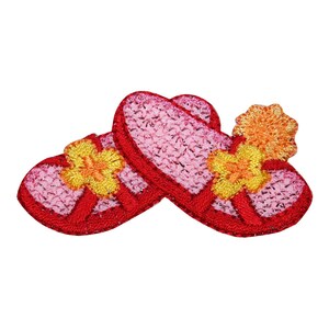 ID 8536 Ruby Flower Sandals Patch Beach Flip Flop Embroidered Iron On Applique
