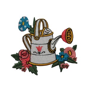 ID 7085 Garden Watering Can Patch Flower Planter Embroidered Iron On Applique