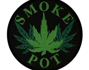 Smoke Pot Patch Leaf Marijuana Hemp Hippie Badge Woven Sew On Applique
