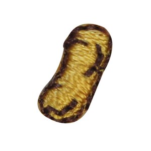 May include: A brown and gold embroidered peanut-shaped patch.