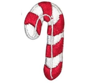 ID 8220B Candy Cane With Stripe Patch Christmas Embroidered Iron On Applique