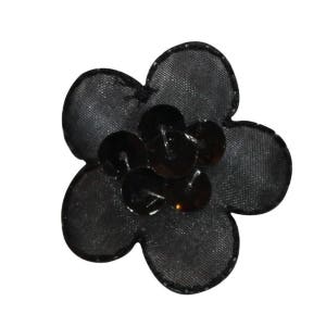 ID 6811 Black Sequin Flower Blossom Patch Symbol Embroidered Iron On Applique
