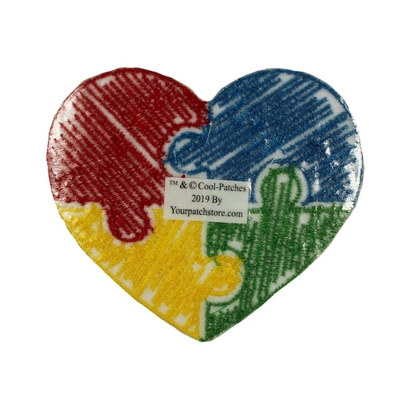 Autism Puzzle Piece Heart Patch Love Awareness Embroidered Iron On Applique