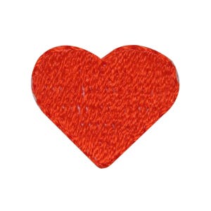 May include: A red felt heart-shaped patch. The heart is made of a soft, fuzzy material.