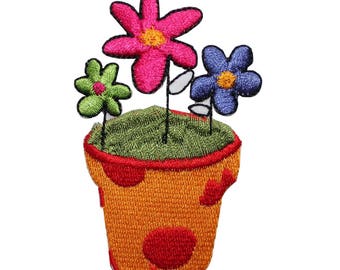 ID 7048 Planter Colorful Flowers Patch Garden Potted Embroidered IronOn Applique