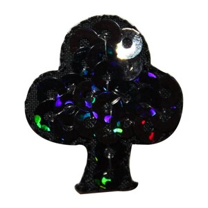 ID 8587 Lot of 3 Sequin Club Suit Patch Black Card Gambling Iron On Applique