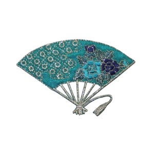 ID 3359 Écusson Éventail Pliant Japonais Fleurs Orientales Brodé Fer Sur Appliqué