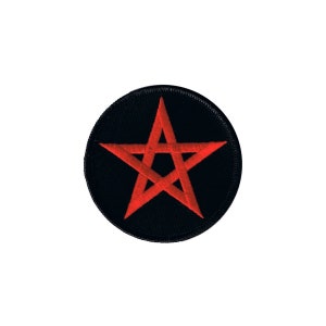 May include: A red pentagram embroidered on a black circular patch.