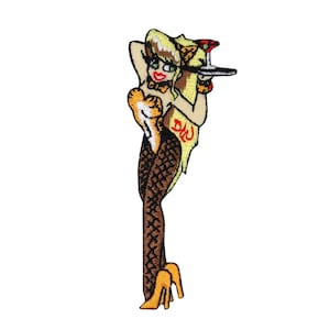 Sexy Cocktail Waitress Patch Blonde Fishnets Server Embroidered Iron On Applique