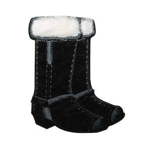 ID 7326 Fuzzy Black Snow Boots Patch Santa Winter Embroidered Iron On Applique