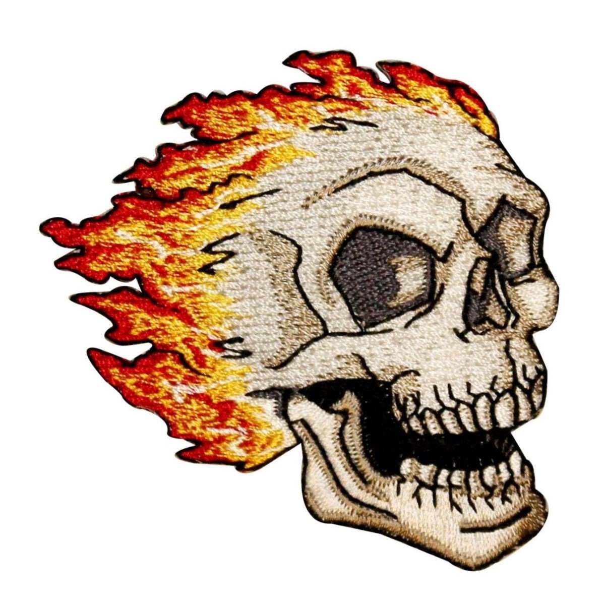 Biker Iron On patch badge/Sew on jeans giacca ricamato Flaming Fire Skull 