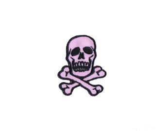 1 1/2 INCH Skull Crossbones Black On Light Pink Patch Poison Iron On Applique