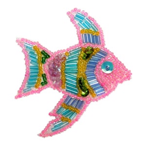 ID 8878 Tropical Striped Fish Patch Ocean Aquarium Craft Beaded Iron On Applique