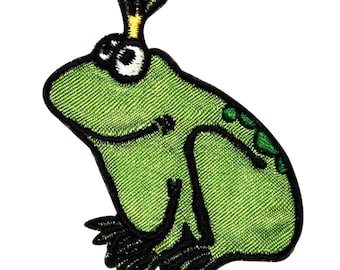 Frog Prince Patch King Crown Amphibian Fairy Tale Embroidered Iron On Applique