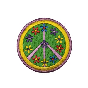 Peace Sign Patch Colorful Daisies Flower Power Embroidered Iron On Applique
