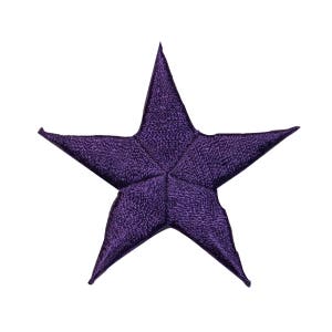 May include: A purple five-pointed star shaped patch. The star is made of a soft, textured fabric.