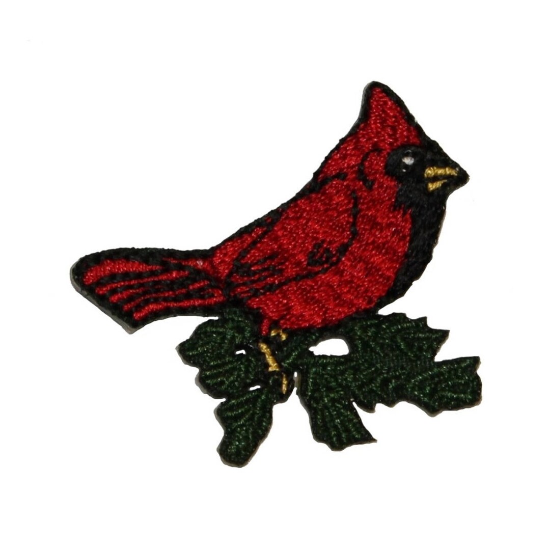 ID 0597 Cardinal Bird Patch Robin Perching Branch Embroidered Iron on ...