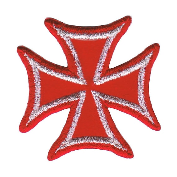 Maltese Cross Biker Patch Silver on Red 2