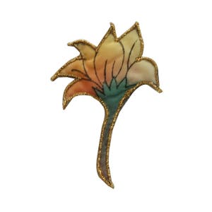 ID 6141 Écusson soyeux de fleurs exotiques fleurs de jardin brodé à coudre appliqué