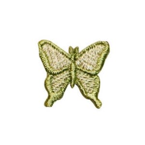 May include: A small, embroidered butterfly patch in a light green color with a white outline.