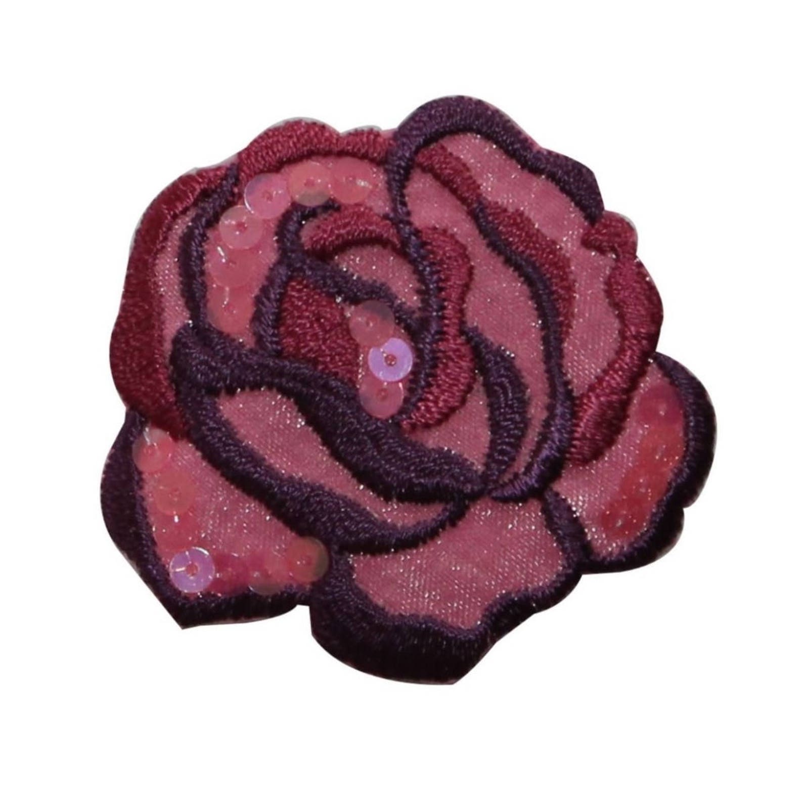 ID 6185 Pink Sequin Rose Bloom Patch Flower Love Embroidered Iron on ...