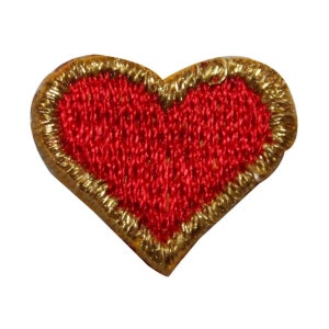 May include: Red heart-shaped embroidered patch with a gold border.