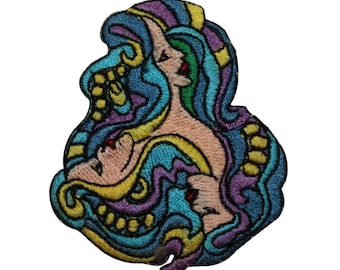 ID 7506 Siren Mermaid Faces Patch Mythic Creature Embroidered Iron On Applique
