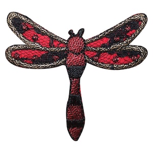 May include: Red and black embroidered dragonfly applique with gold accents.