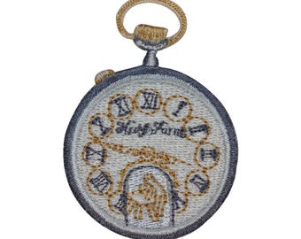 ID 3085 Pocket Watch Patch Wing Up Clock Hand Time Embroidered Iron On Applique