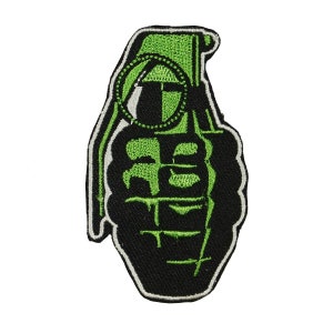 Peut inclure: Patch brodé représentant une main tenant une grenade, en vert et noir.