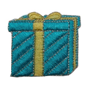 ID 8343 Gold Ribbon Present Patch Gift Box Holiday Embroidered Iron On Applique