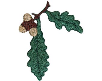 ID 1423A Oak Tree Leaves With Acorn Patch Festive Embroidered Iron On Applique
