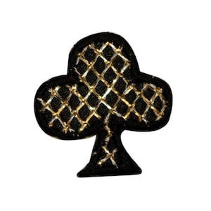 ID 0065C Costume de carte de correction en treillis noir clubs dorés brodé fer sur appliqué