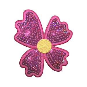 ID 5006 Pink Sequin Flower Patch Garden Craft Bloom Embroidered Iron On Applique