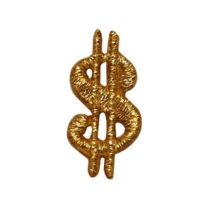 May include: A gold-colored embroidered dollar sign patch.