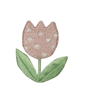 ID 8662 Pink Spotted Tulip Patch Garden Flower Grow Embroidered Iron On Applique