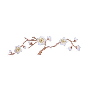 ID 6778 White Flower Blossom Branch Patch Bush Tree Embroidered Iron On Applique