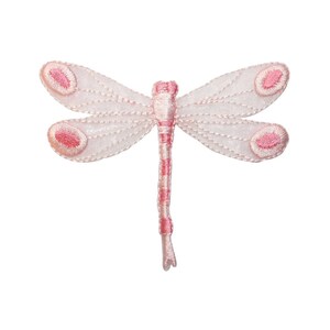 May include: Pink embroidered dragonfly applique with white wings and pink accents.