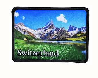Schweiz Aufnäher Berg Schweizer Alpen Reise Dye Sublimation Bügelbild Applikation