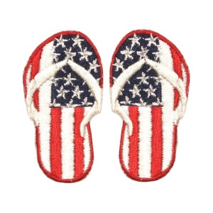 ID 1077AB Set of 2 American Flag Flip Flop Patches Embroidered Iron On Applique