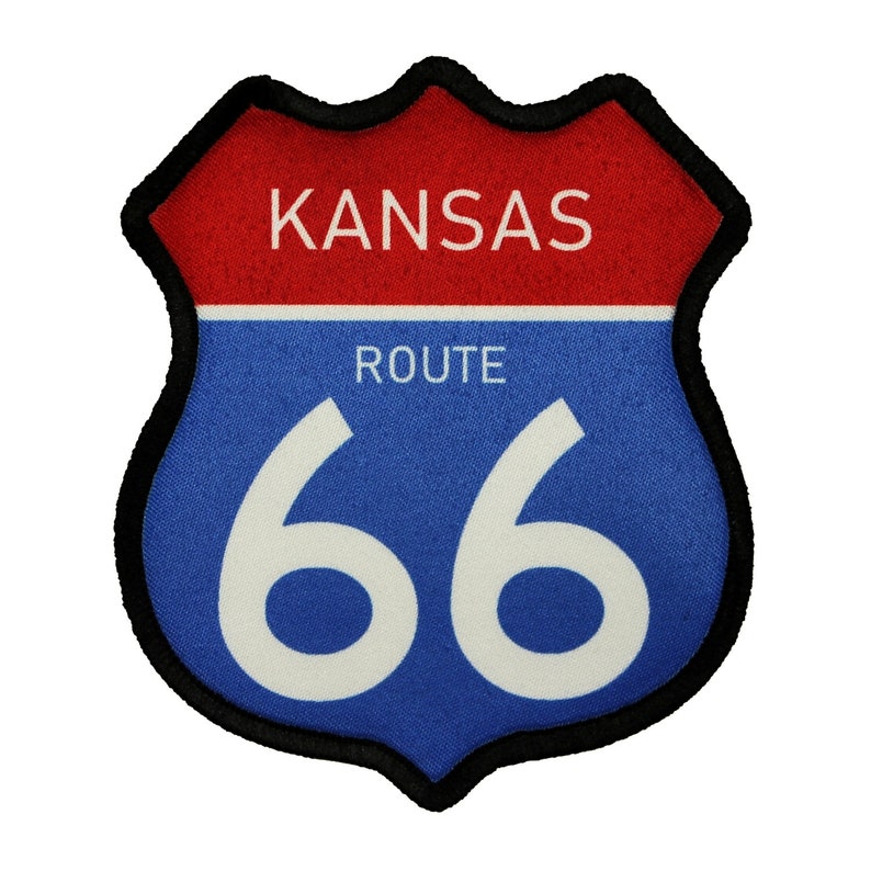 Route 66 Kansas Road Sign Patch Travel Road Dye Sublimation Iron On Applique