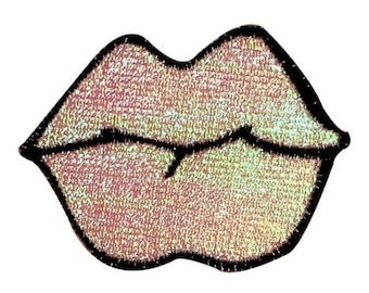 Shiny Pink Lips Patch Sexy Kiss Pretty Lot of 2 Embroidered Iron On Applique