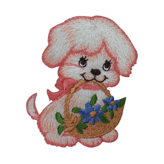 ID 2782 Puppy Carrying Basket Patch Cute Dog Embroidered Iron on Applique Etsy Australia