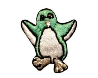 ID 0509C Green Tiny Penguin Dancing Patch Cute Embroidered Iron On Applique