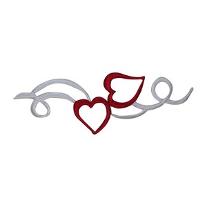 May include: Two red hearts intertwined with a silver swirl design. This design is perfect for adding a touch of romance to any project.