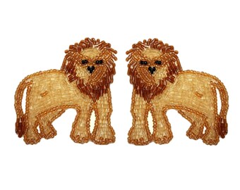 ID 8872AB Set of 2 African Lion Patch Safari King Craft Beaded Iron On Applique