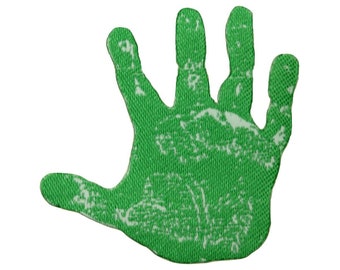 ID 9216 Green Handprint Patch Symbol High Five Palm Iron On Embroidered Applique