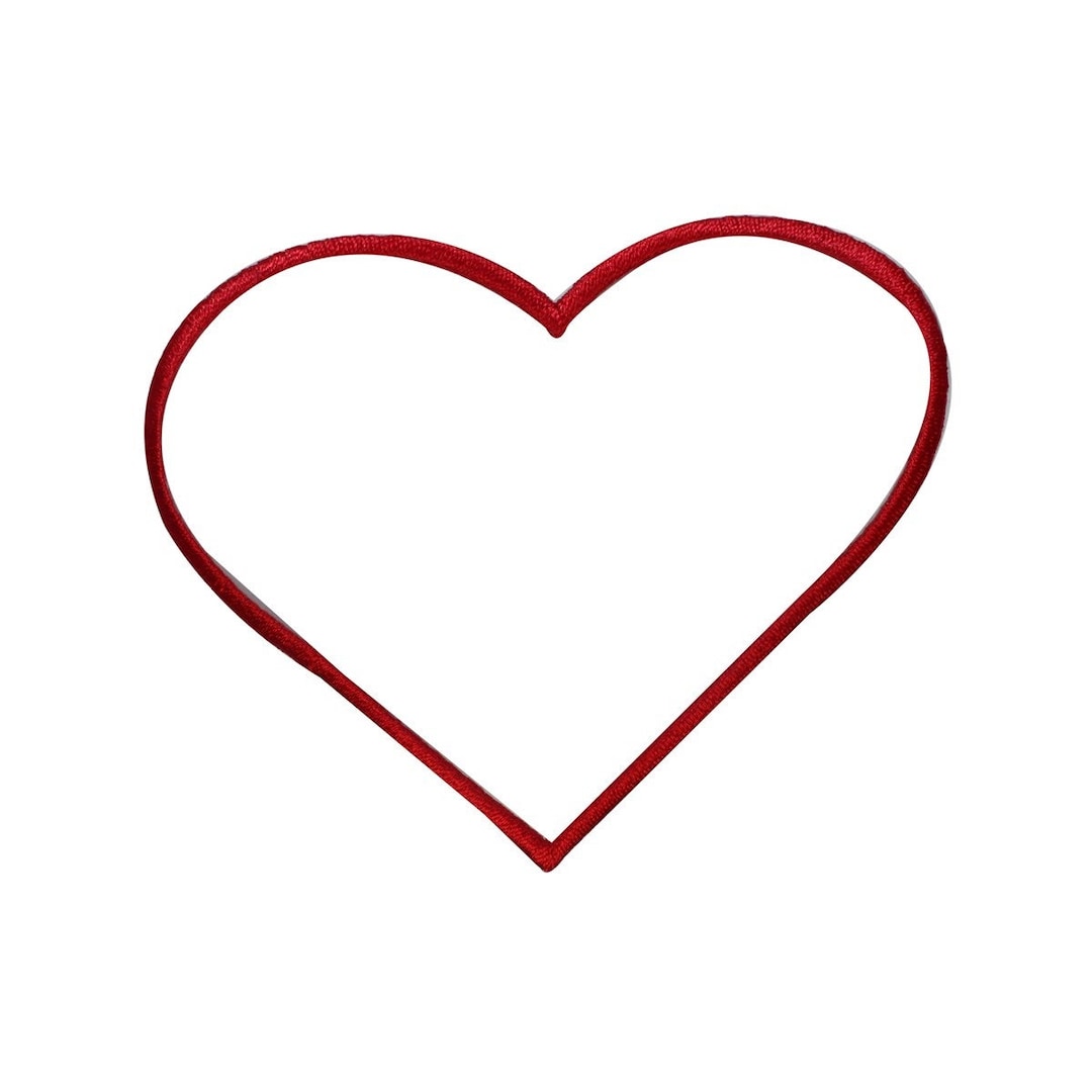 a♡ ID 3282A Red Heart Outline Patch Love Shape Design Embroidered